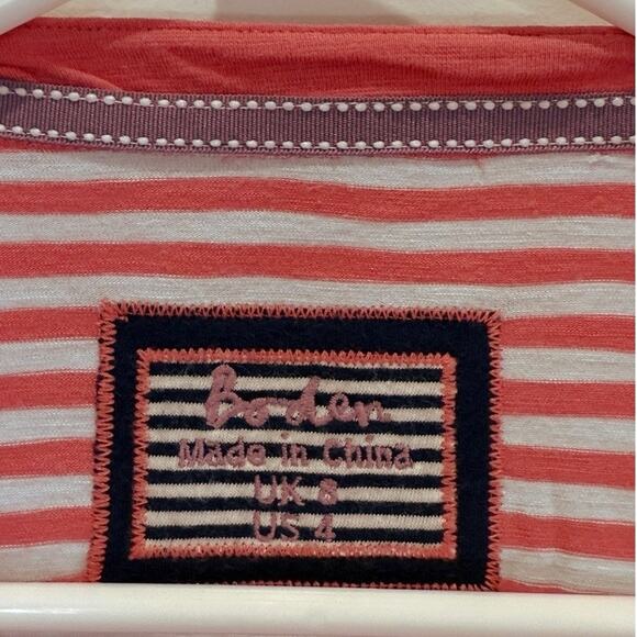 Boden V-Neck Top Size 4 Pink White Striped Cotton - Picture 7 of 12